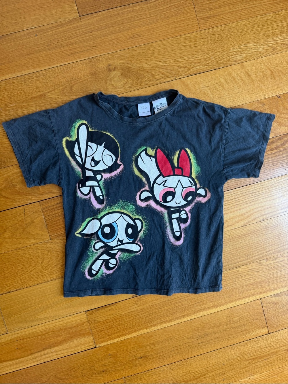 ZARA Powerpuff Girls Black Graphic Kids Tee size 11/12